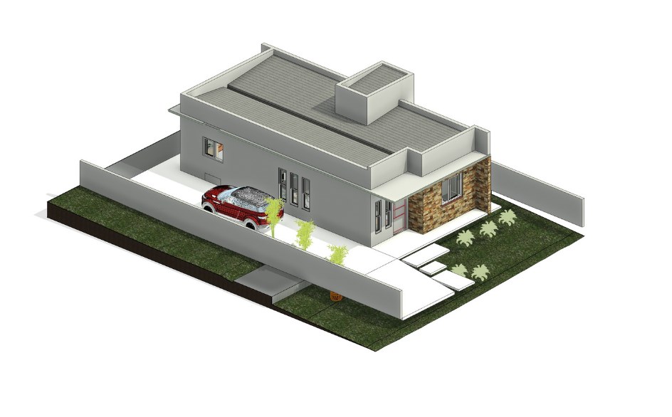 Render 3D do modelo em Revit da residência